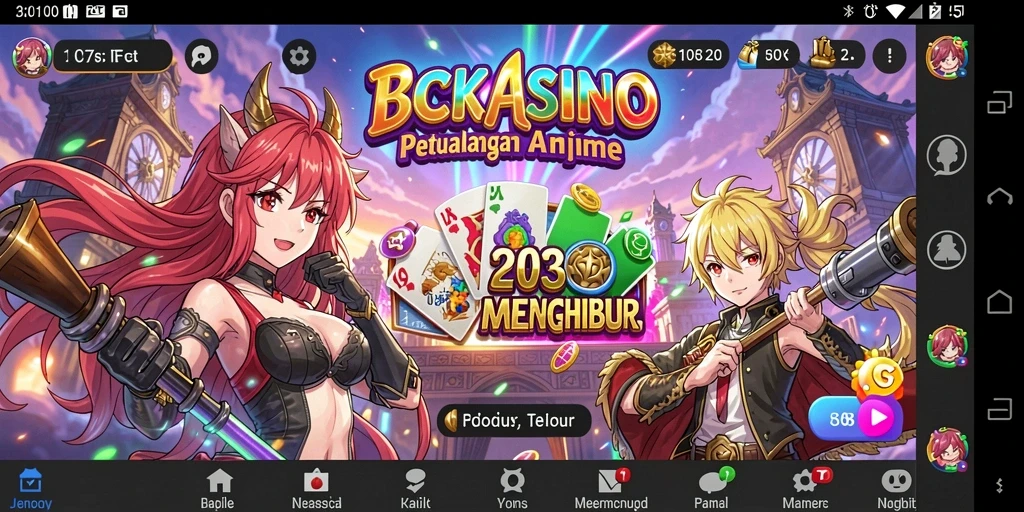 Tangkapan layar utama menampilkan aksi gameplay seru BCKASINO dengan karakter Anime.
