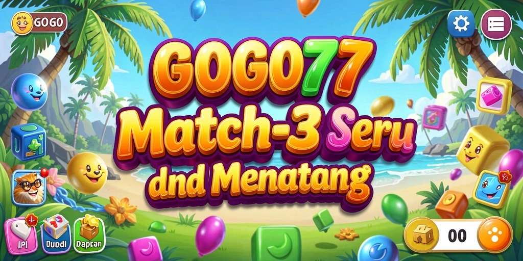 Tampilan gameplay GOGO77 dengan permata berwarna-warni dan tantangan seru.