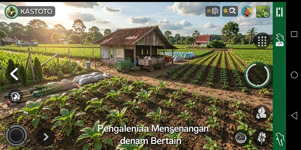 Gameplay KASTOTO menampilkan ladang yang indah dan interaksi dengan hewan.