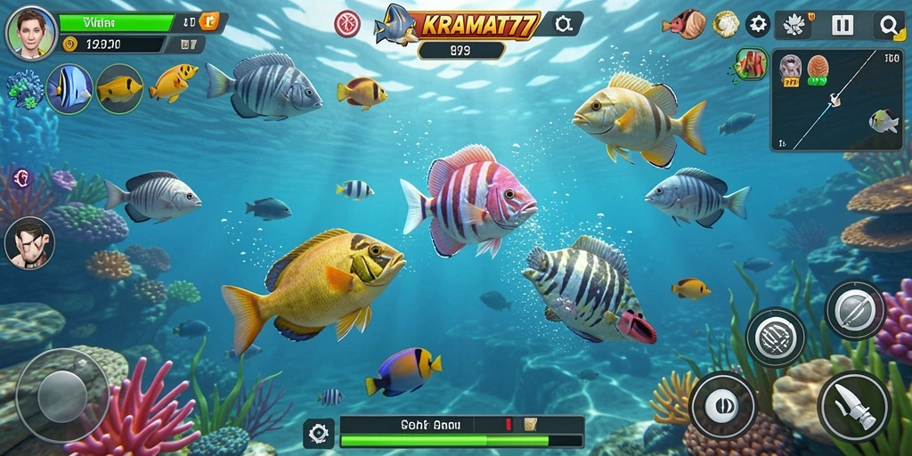 Screenshot gameplay KRAMAT77 yang menampilkan aksi Tembak Ikan seru.