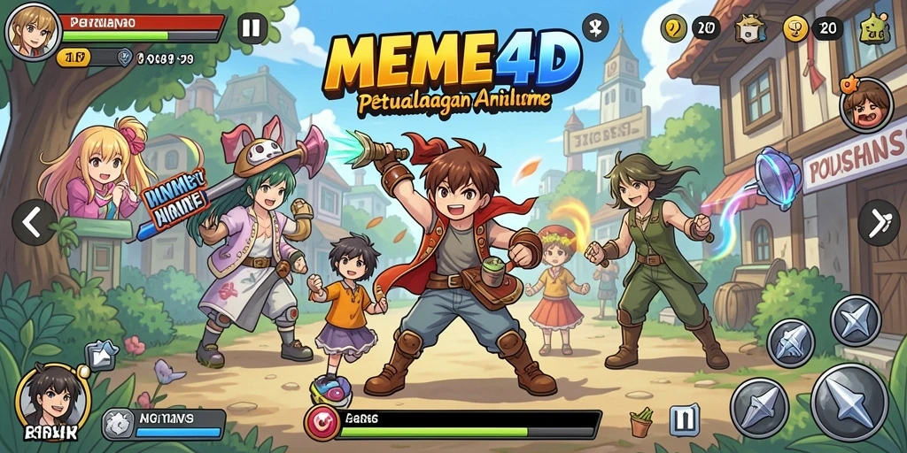 Tangkapan layar gameplay <strong>MEME4D</strong> menampilkan aksi petualangan anime yang menegangkan.
