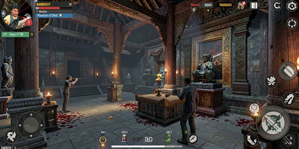 Tampilan gameplay PAGODA127 menampilkan suasana horor yang kental dan menegangkan.