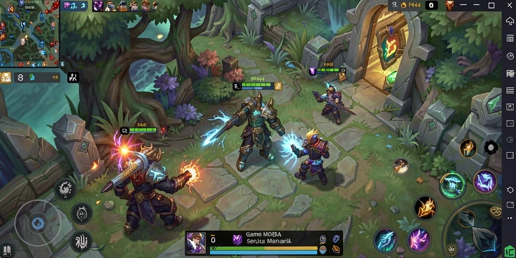 Screenshot gameplay PP444 yang menampilkan pertarungan epik antara pahlawan.