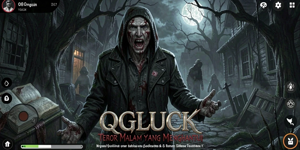 Tampilan gameplay QGLUCK yang menyeramkan dan menegangkan.